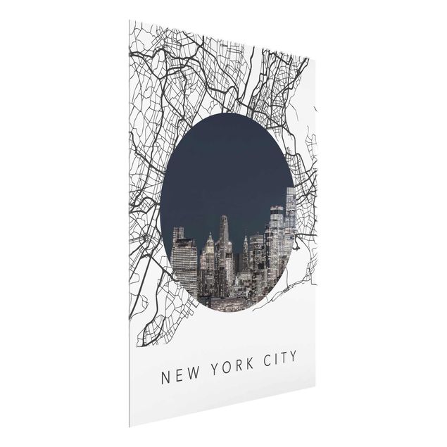 schwarz weiß Glasbilder Stadtplan Collage New York City