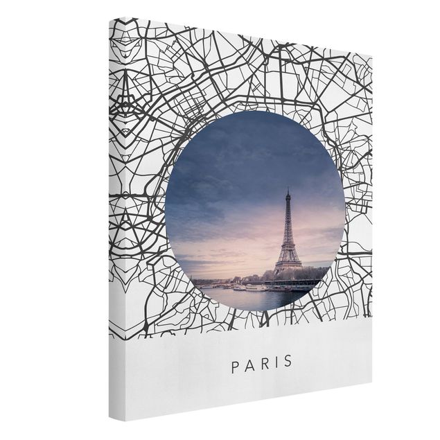 schwarz-weiß Bilder auf Leinwand Stadtplan Collage Paris