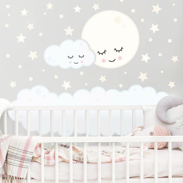 Deko Kinderzimmer Sterne Mond Wolke mit schlafenden Augen