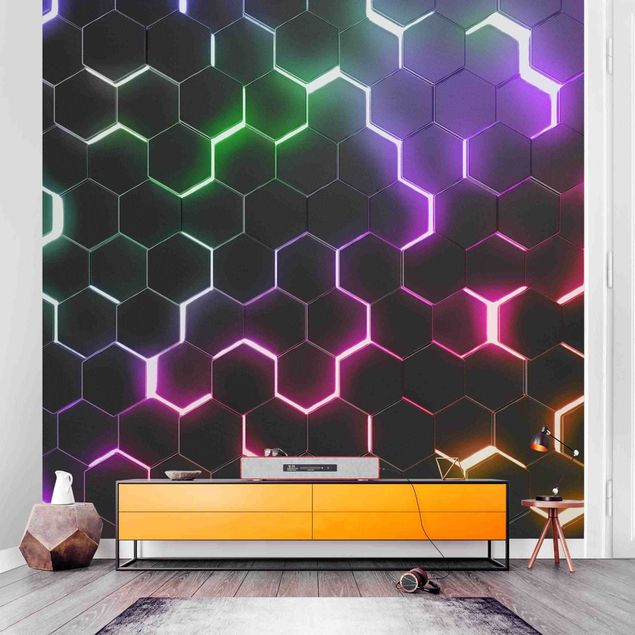 Küchen Deko Strukturierte Hexagone mit Neonlicht