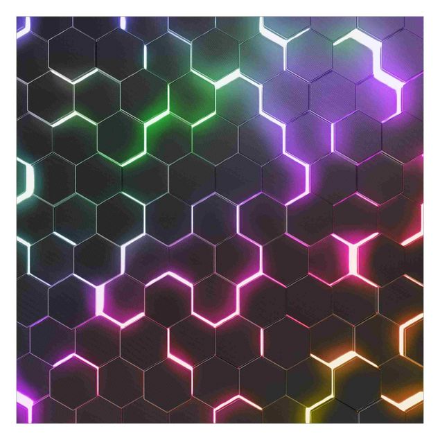 Fototapeten Schwarz Strukturierte Hexagone mit Neonlicht