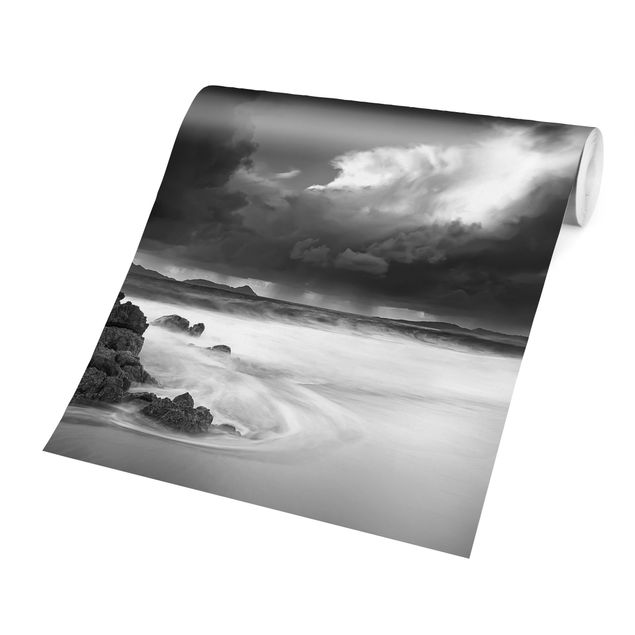 Fototapete Schwarz-Weiß Sturm über der Küste