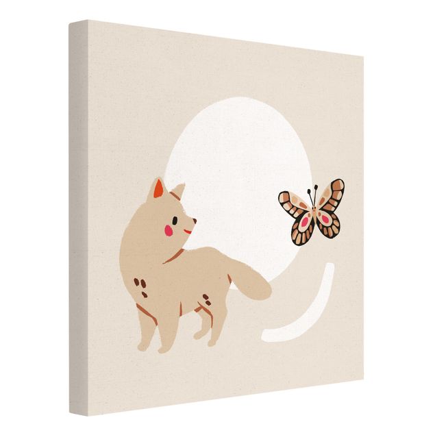 Leinwand Tiere Süße Tierillustration - Katze und Schmetterling