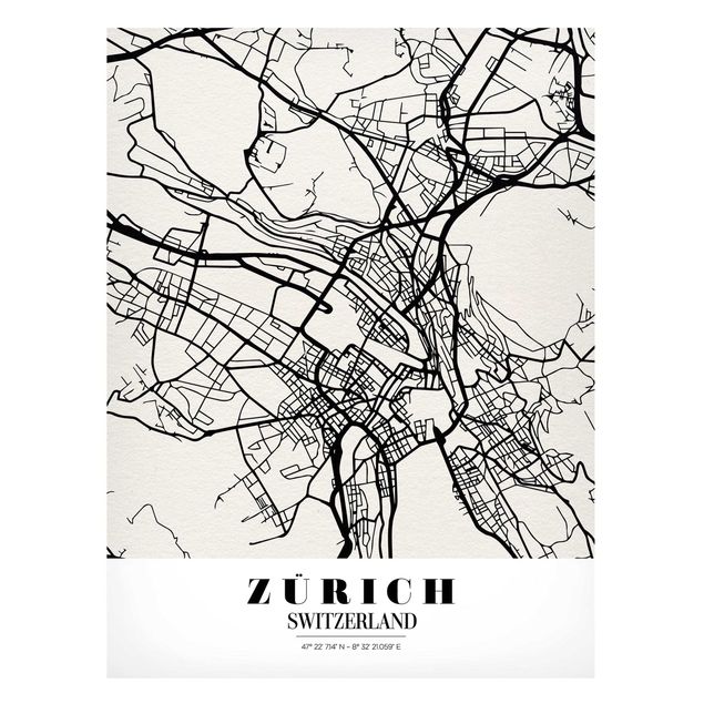 Weltkarte Tafel Stadtplan Zürich - Klassik