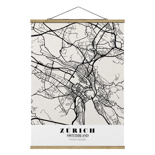 Wandbilder Weltkarten Stadtplan Zürich - Klassik