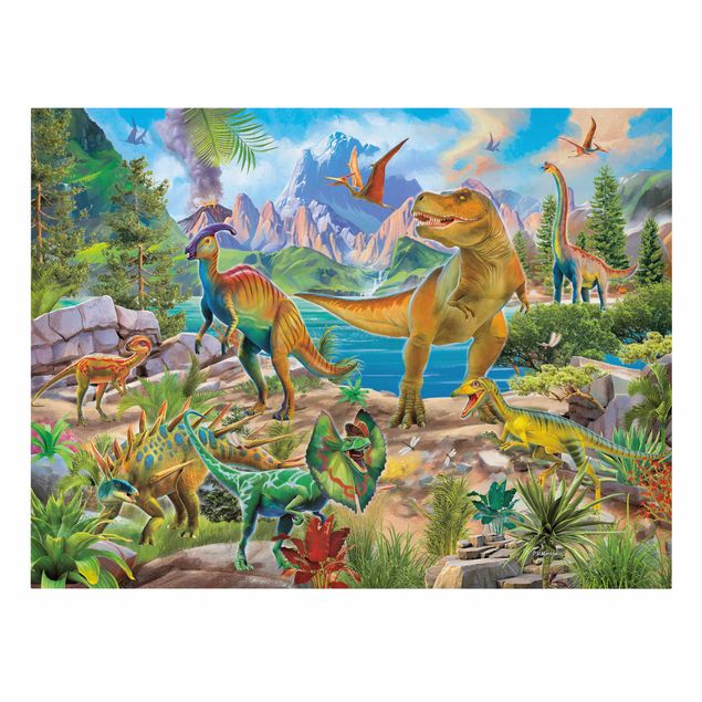Wandbilder Bunt T-Rex und Parasaurolophus