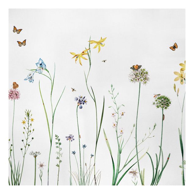 Leinwandbilder Blumen Tanzende Schmetterlinge auf Wildblumen