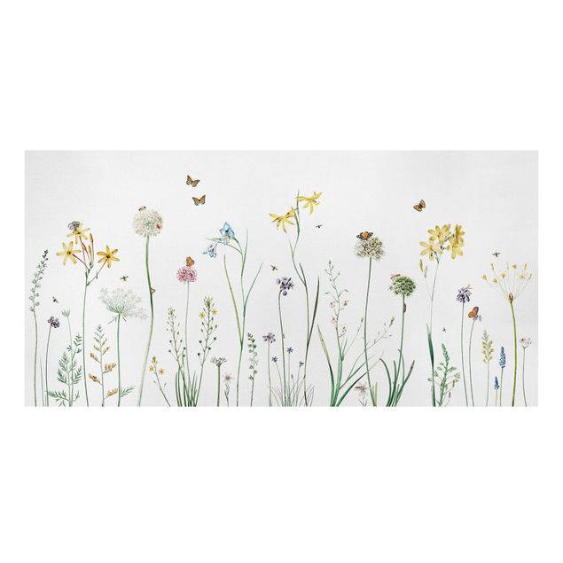 Blumenbilder auf Leinwand Tanzende Schmetterlinge auf Wildblumen
