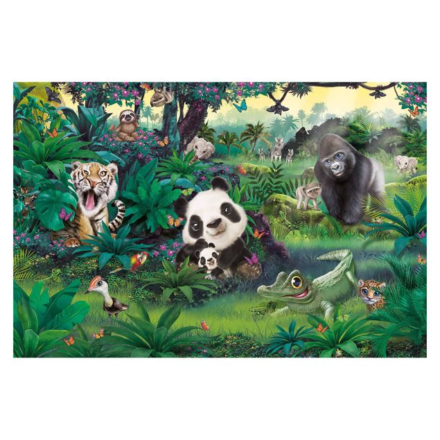 Wandtapete gruen Dschungel mit Tieren