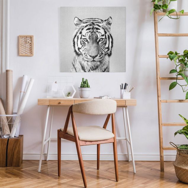 Katzenbilder auf Leinwand Tiger Tiago Schwarz Weiß
