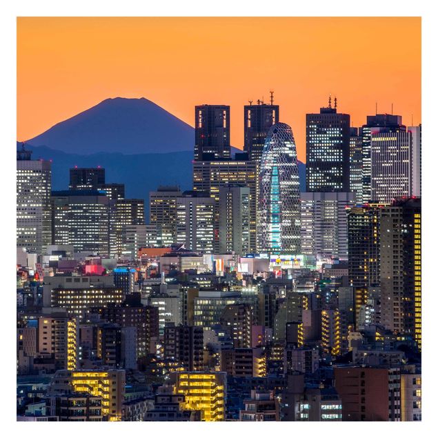 Fototapete Skyline Tokio mit dem Fuji am Abend