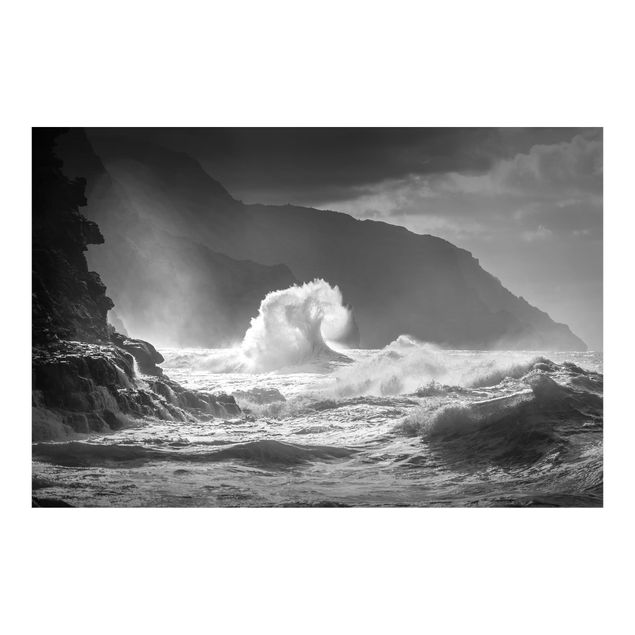 Foto Tapete Tosende Wellen Schwarz-Weiß