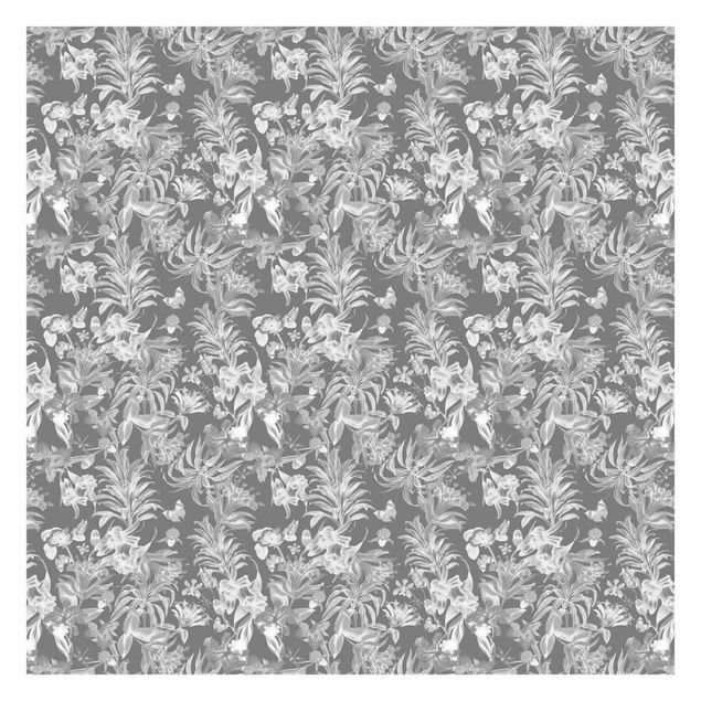 Foto Tapete Tropische Blumen vor Grau