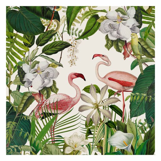 Blumentapete Tropische Flamingos mit Pflanzen