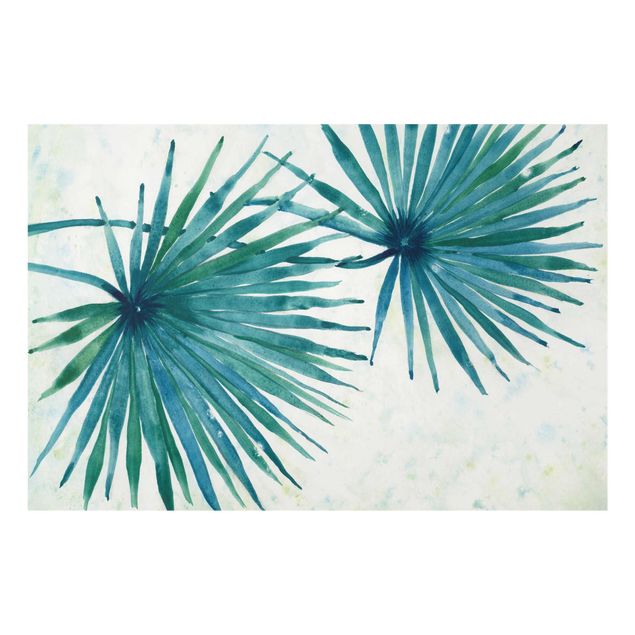 Wandbilder Blau Tropische Palmenblätter Close-Up