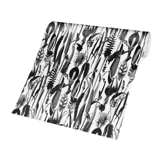 Fototapete - Tropisches Luxus Muster Schwarz-Weiß