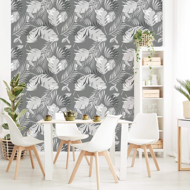 Küchen Deko Tropisches Silhouetten Muster in Grau