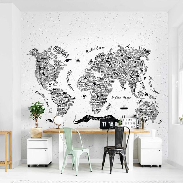 Küche Dekoration Typografie Weltkarte weiß