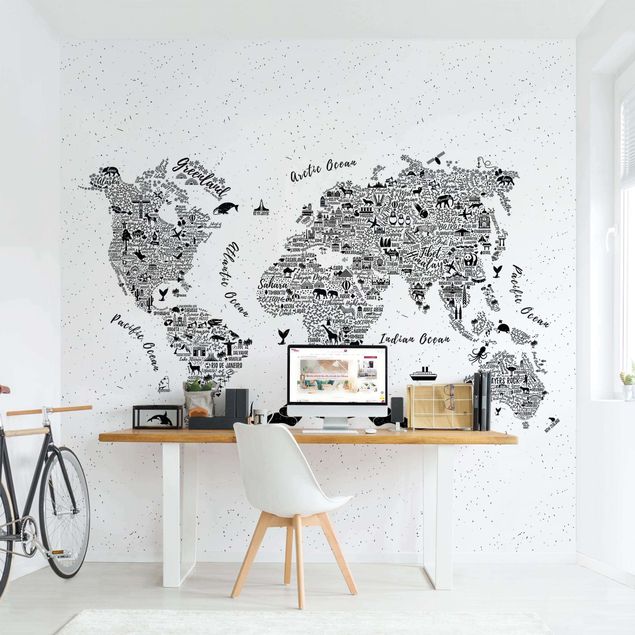 Kinderzimmer Deko Typografie Weltkarte weiß