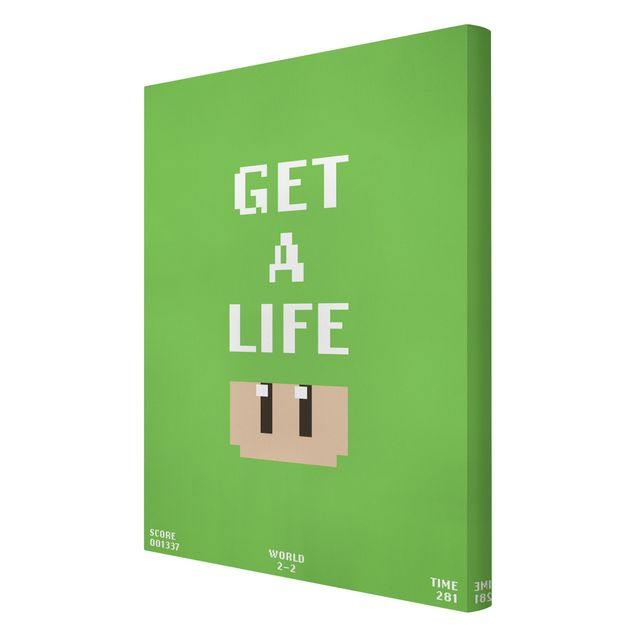 schöne Leinwandbilder Videospiel Spruch Get A Life in Grün