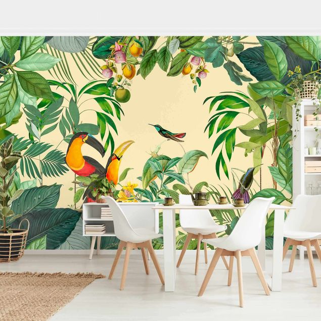 Wanddeko Küche Vintage Collage - Vögel im Dschungel