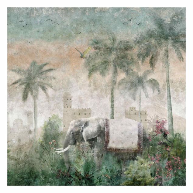 Foto Tapete Vintage Dschungel Szene mit Elefant