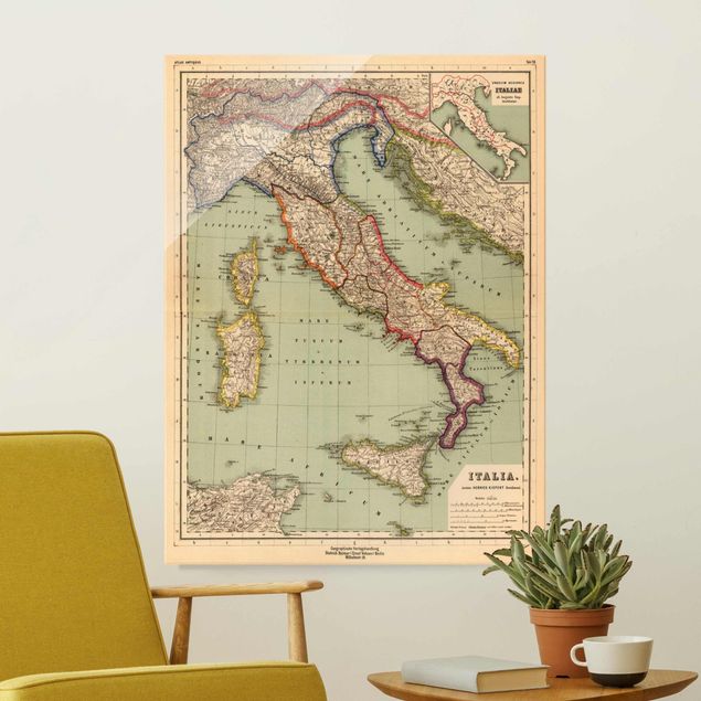 Wanddeko Küche Vintage Landkarte Italien