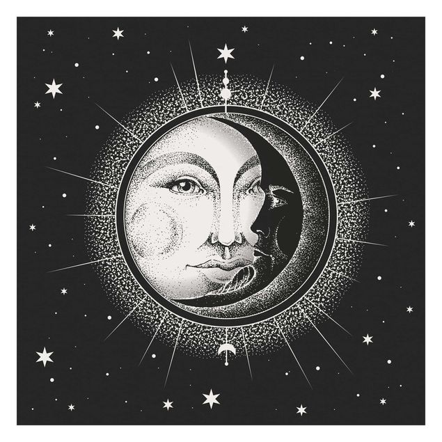 Foto Tapete Vintage Sonne und Mond Illustration