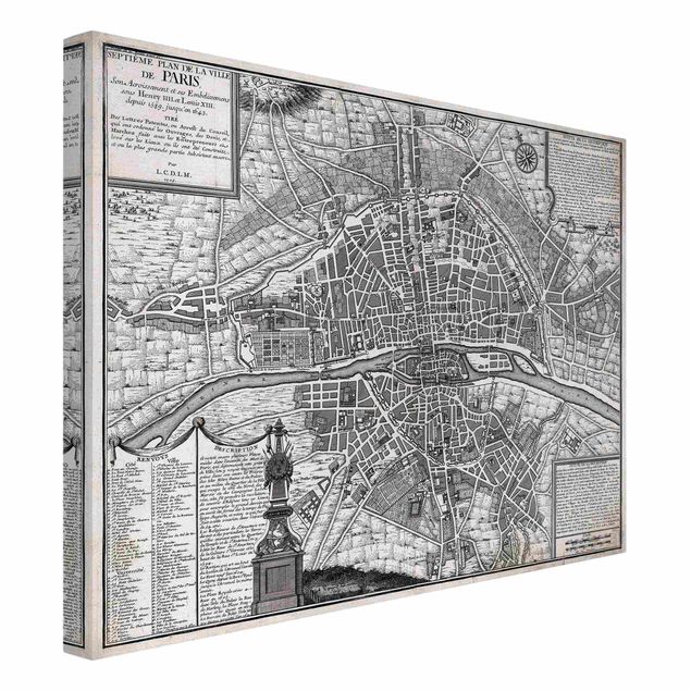 Leinwand Kunst Vintage Stadtplan Paris um 1600