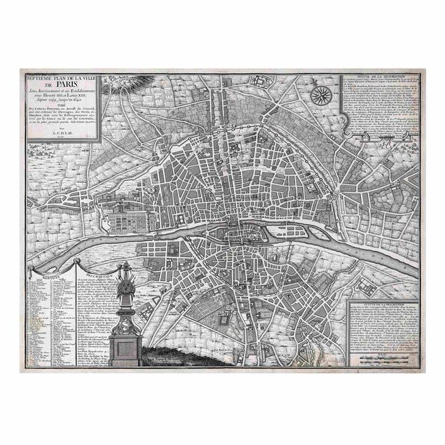Weltkarte Leinwandbild Vintage Stadtplan Paris um 1600