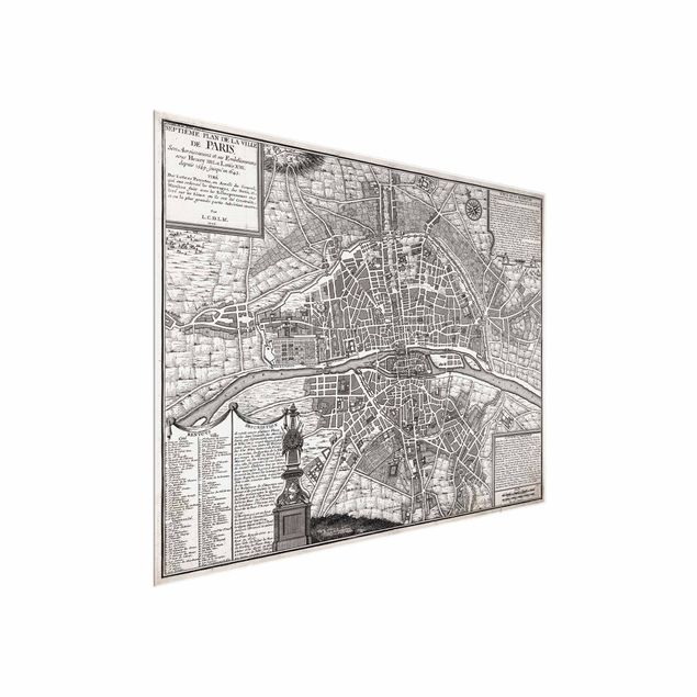 Glasbilder Weltkarte Vintage Stadtplan Paris um 1600