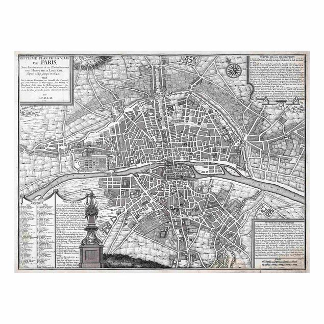 Wandbilder Weltkarten Vintage Stadtplan Paris um 1600