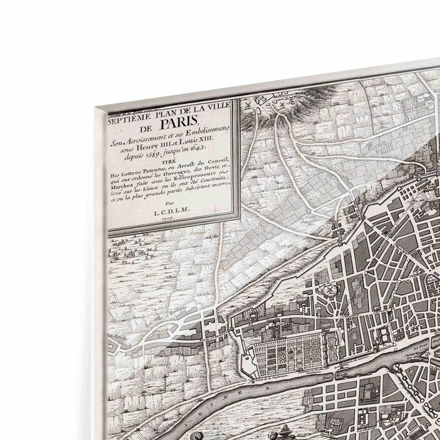 Wandbilder Grau Vintage Stadtplan Paris um 1600