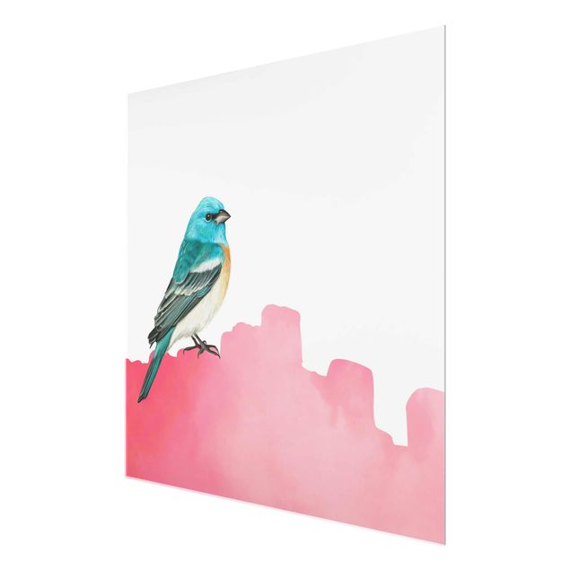 Glas Wandbilder Vogel auf Pink