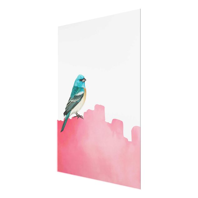 Glasbilder Vogel auf Pink