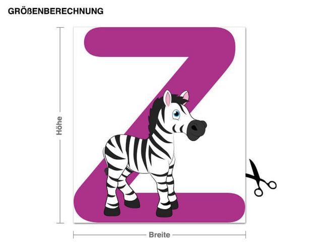 Wandtattoo Buchstaben Kinder ABC - Zebra