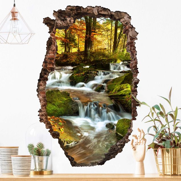 3D Wandtattoo Wasserfall herbstlicher Wald