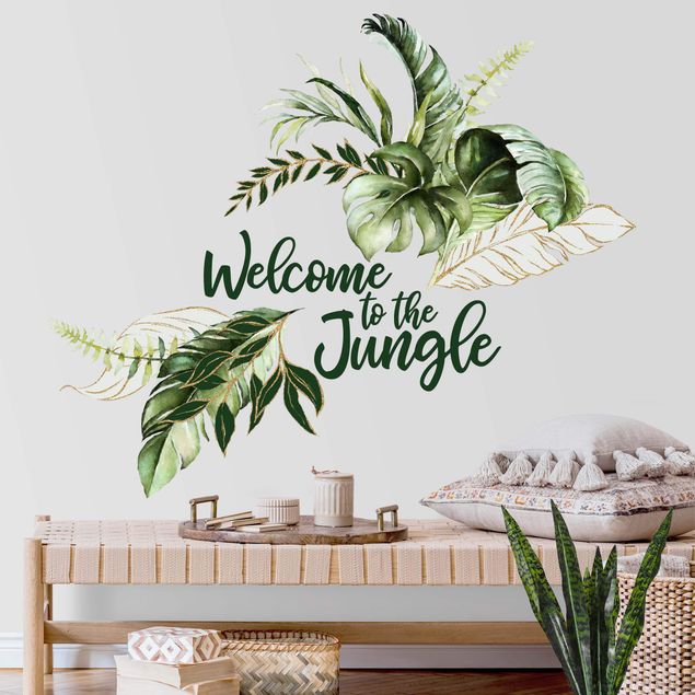 Wandtattoo Zitate Welcome to the Jungle - Blätter Aquarell