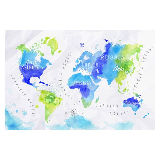 Fototapete kaufen Weltkarte Aquarell blau grün