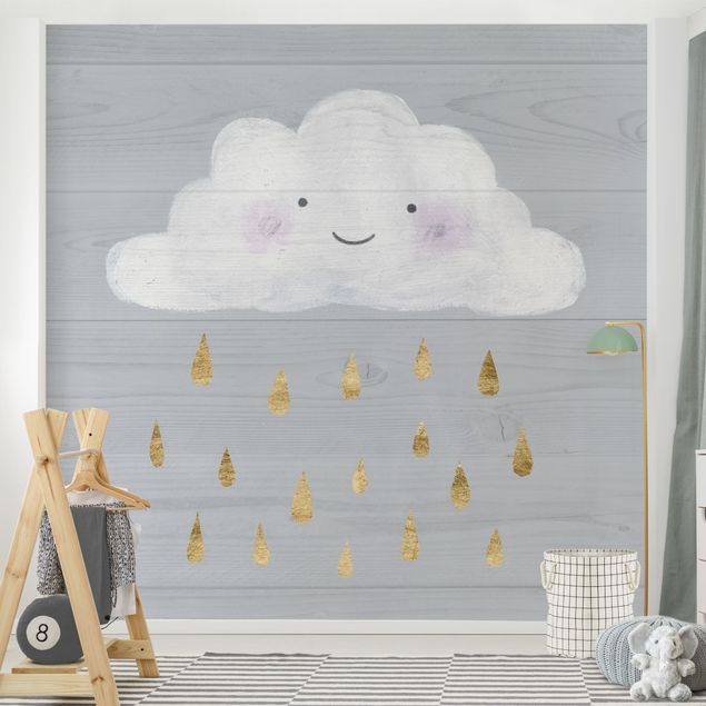 Kinderzimmer Deko Wolke mit goldenen Regentropfen