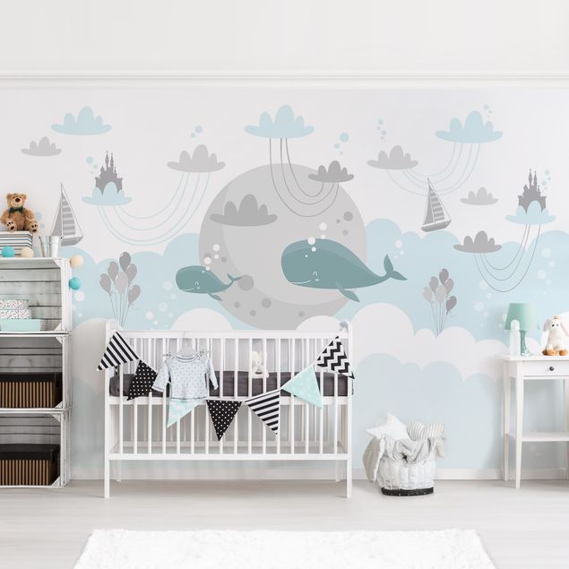 Babyzimmer Deko Wolken mit Wal und Schloss