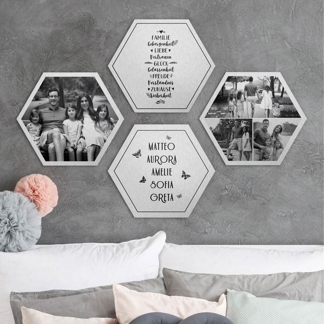 Kinderzimmer Deko 4-teiliges Hexagon Bild Alu-Dibond gebürstet selbst gestalten
