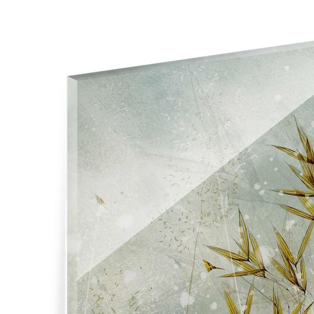 Glas Wandbilder Zarte Zweige im Winternebel
