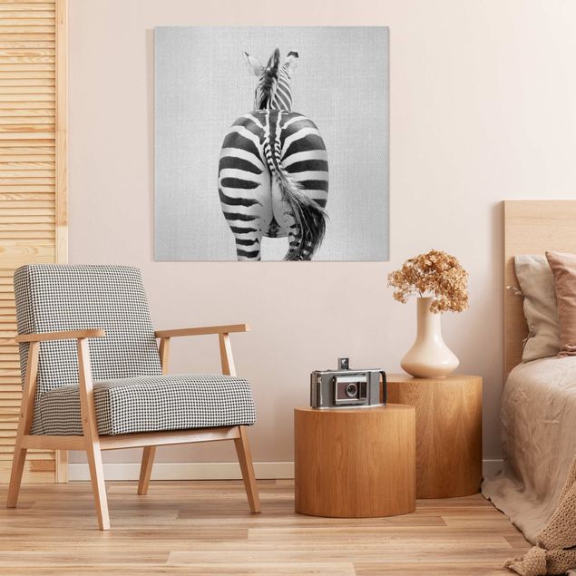 Wandbilder Zebras Zebra von hinten Schwarz Weiß