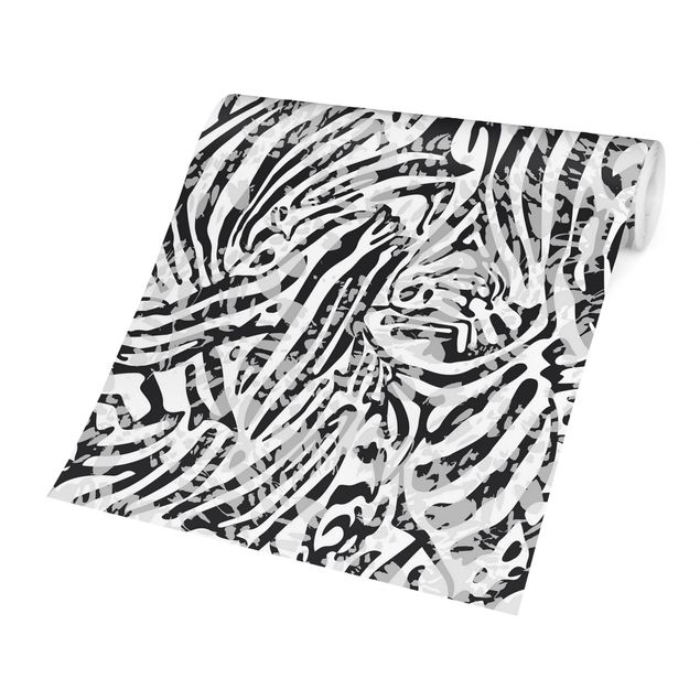 Tapete Schwarz-Weiß Zebramuster in Grautönen