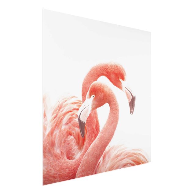 Glasbilder Tiere Zwei Flamingos