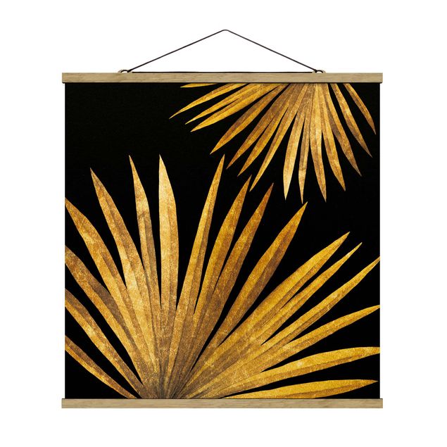 Wandbilder Modern Gold - Palmenblatt auf Schwarz