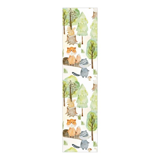 Flächenvorhang Muster Fuchs und Bär mit Bäumen