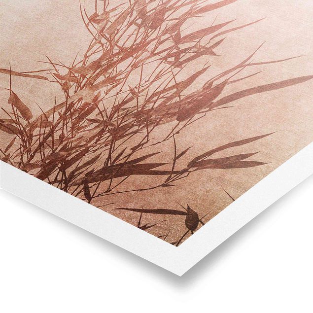 Poster Naturbilder Goldene Sonne mit Rosa Bambus