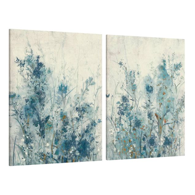 Wandbilder Blumen Blaue Frühlingswiese Set I